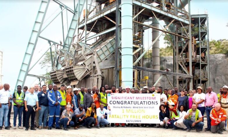 Murray & Roberts Cementation achieves 1 million fatality free hours on PMC vent shaft
